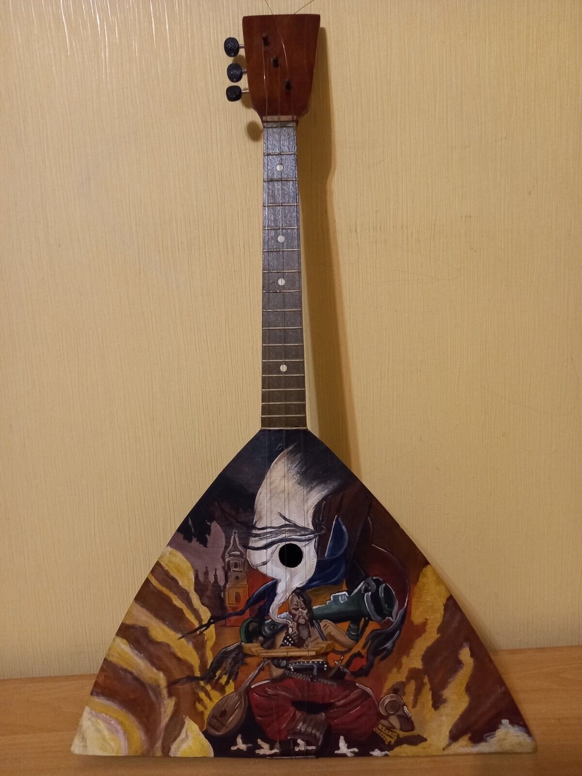 Balalayka Folk USSR Soviet Balalaika Hand Painted Cossack Kozak w/ Javelin Gift