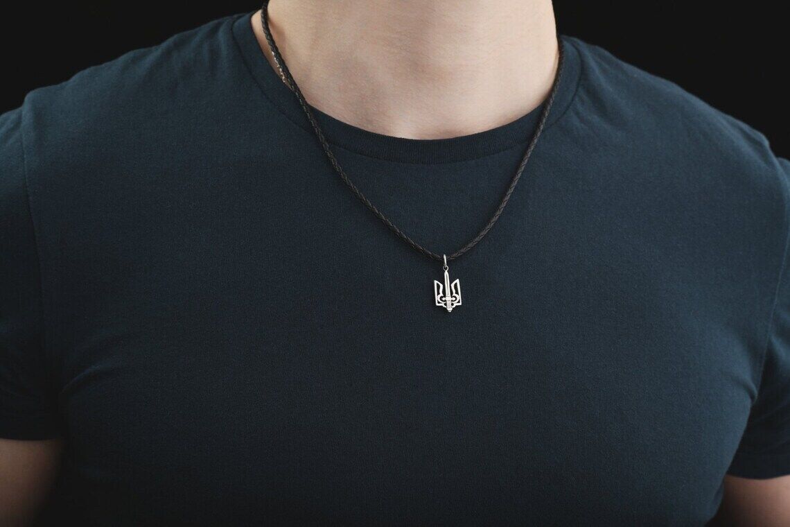 Sword Tryzub Silver Pendant Ukrainian Trident Necklace Sterling Cord Silver 925