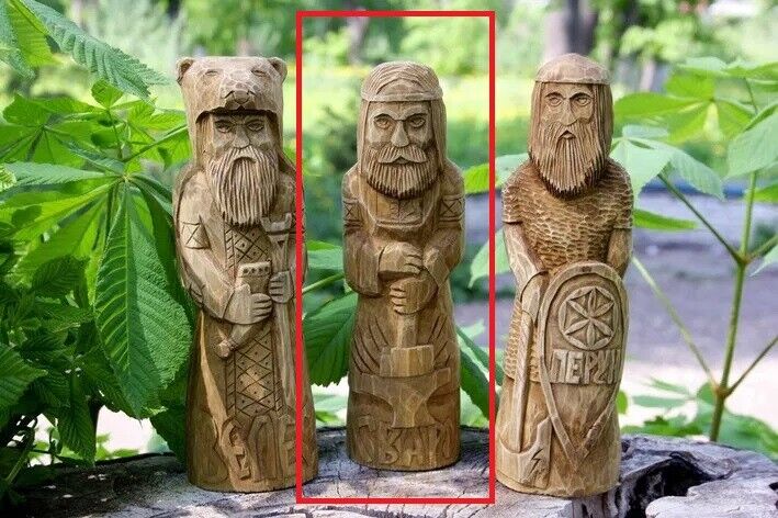 10" Perun Veles Svarog - Statue Slavic God Carved Figure Wood Handmade Exclusive