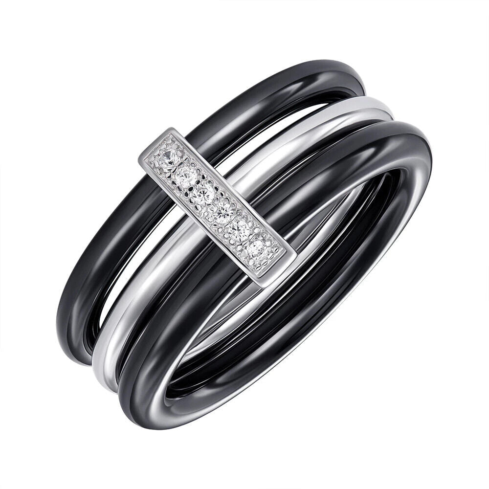 New Silver 925 Ceramics Ring - Stones Gift Jewelry Charm Fashion Style Women