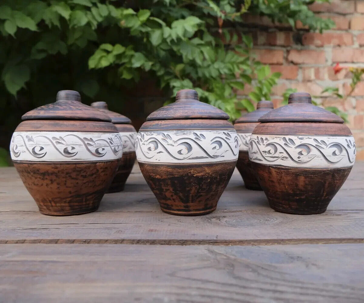 Baking Clay Pot w/ lid Stoneware Cookware Ceramic Honey pot Rustic baking dish