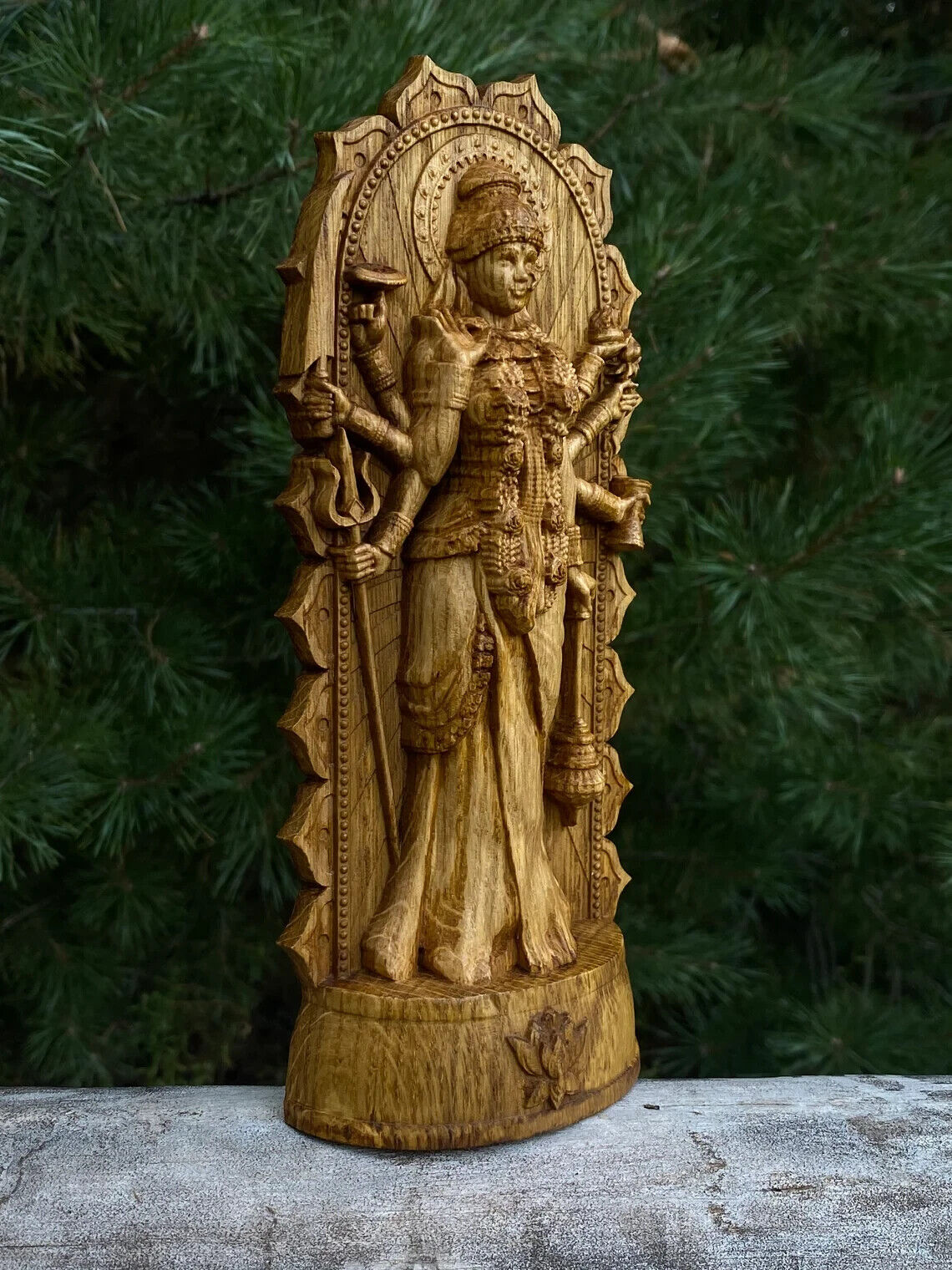 Statue of Durga, Indian, Hindu goddess Wood Carved Figurine Sculpture New Gift
