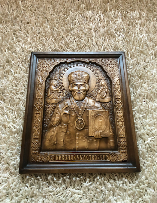 15" Saint Nicholas Orthodox Wooden Carved Icon Large god. Christian Gift Икона