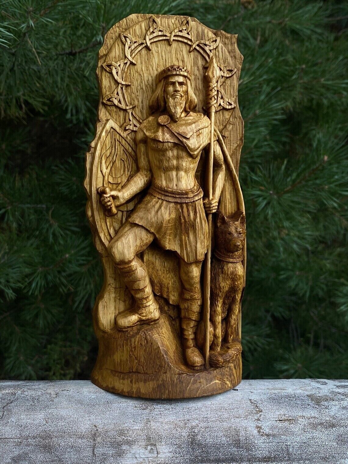 Exclusive statue - God Lugh Wood carved Figurine Wooden Artwork altar New Gift