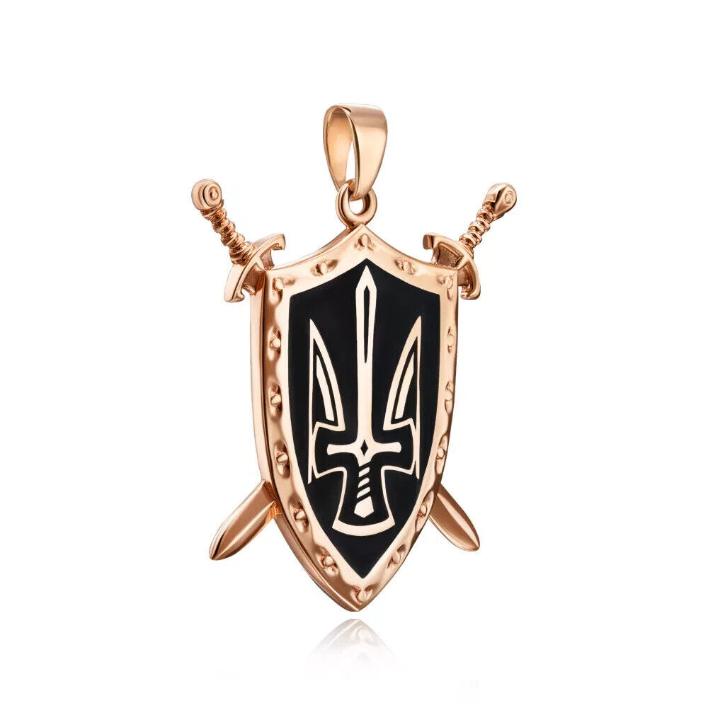 New Pendant Ukrainian Trident Тризуб Tryzub Shield Ukraine Necklace 14k gold 585