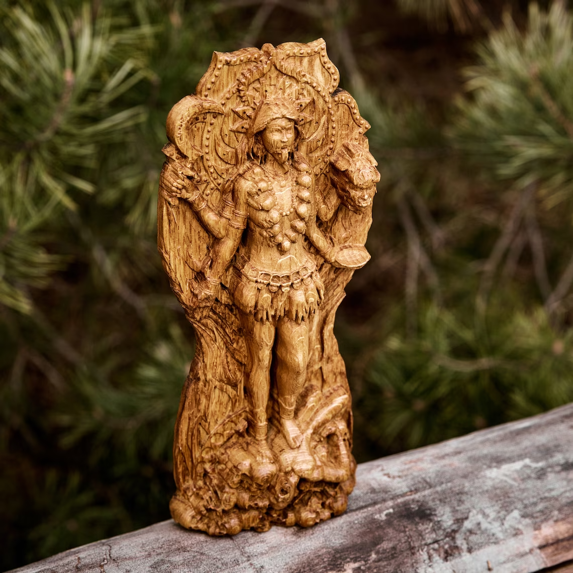 Kali Statue, Indian, Hindu Goddess Figurine Wood Carved Wooden Gift New