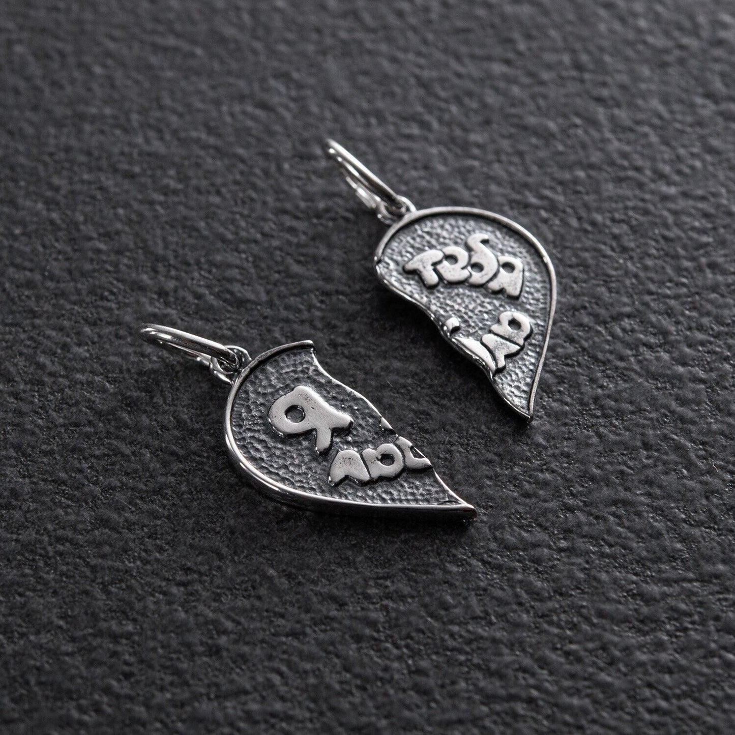 Pendant Heart Two Part For Two Lovers Necklace Jewelry Silver 925 - I love you