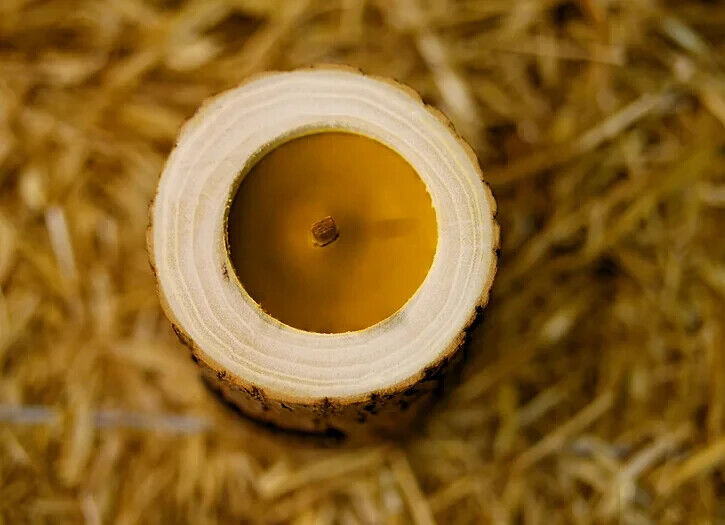 Candle in Natural Wood With Textured Bark Exclusive Gift Decor Eco-Friendly