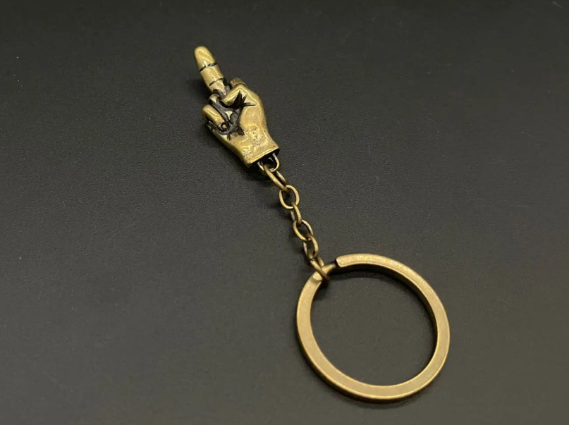 Middle Finger Brass Keychain Hand Gesture Key Chain Figa Finger Funny Humor F*CK