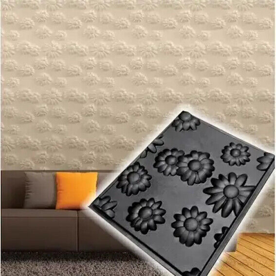 2pcs Panels Wall ABS Stone Flowers Art Plastic Mold Decor 3D Plaster Tile Form Design
