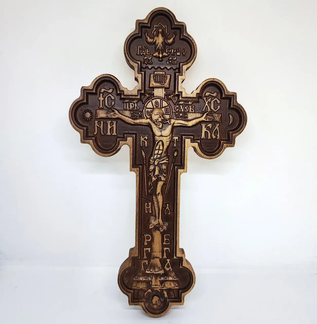 12" Wooden Cross Orthodox Carved Crucifix Jesus Christ Hand Gift Religious New