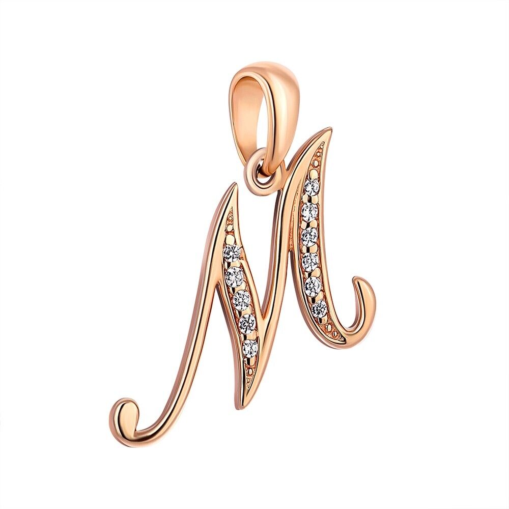 New Pendant - Letter M Name Girl Woman Necklace Jewelry Charm 14k gold (585)