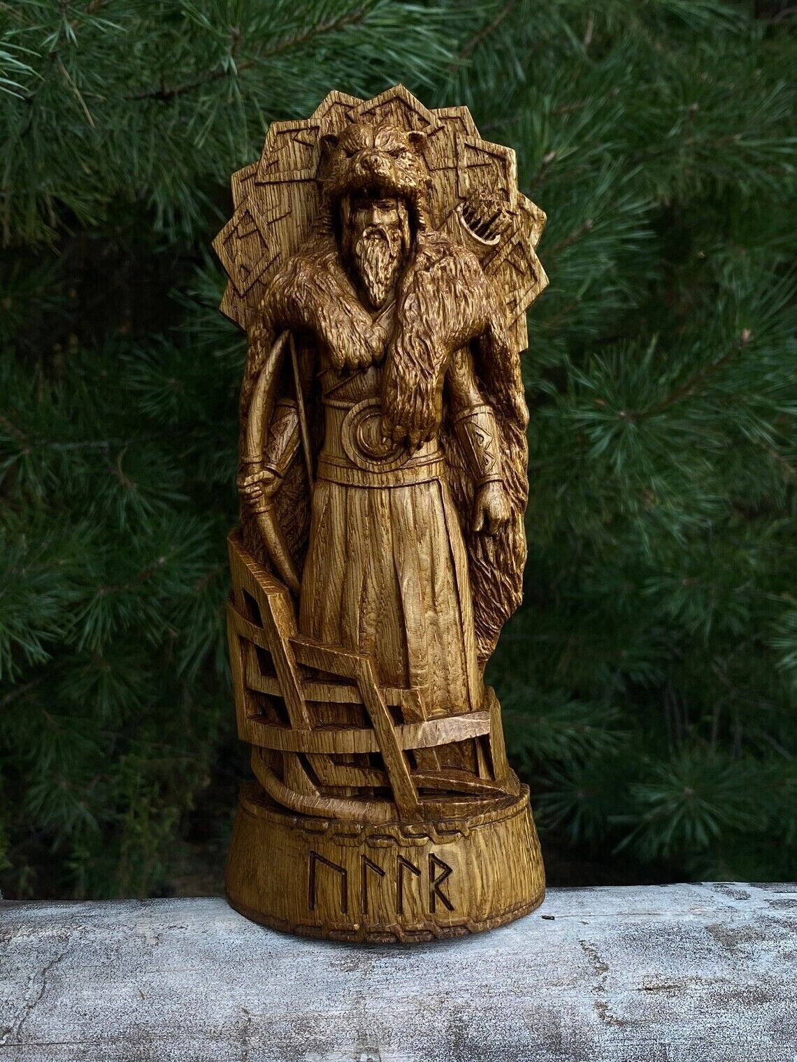 Ullr, God viking Wood carved statue Pagan paganism God, Altar sculpture pantheon