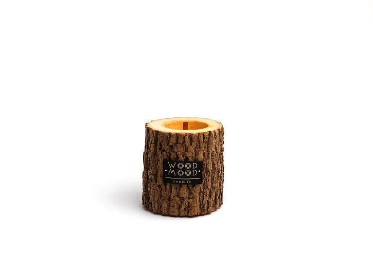 Candle in Natural Wood With Textured Bark Exclusive Gift Decor Eco-Friendly