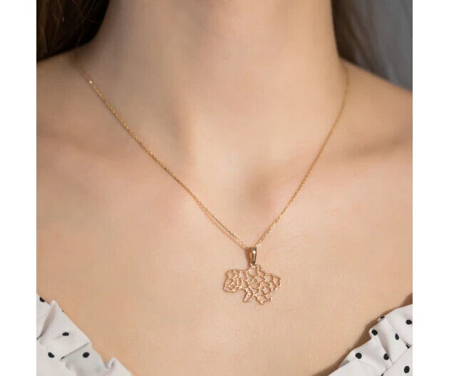 New Pendant Ukraine Map Necklace Gift Symbol Jewelry Charm 14k solid gold (585)