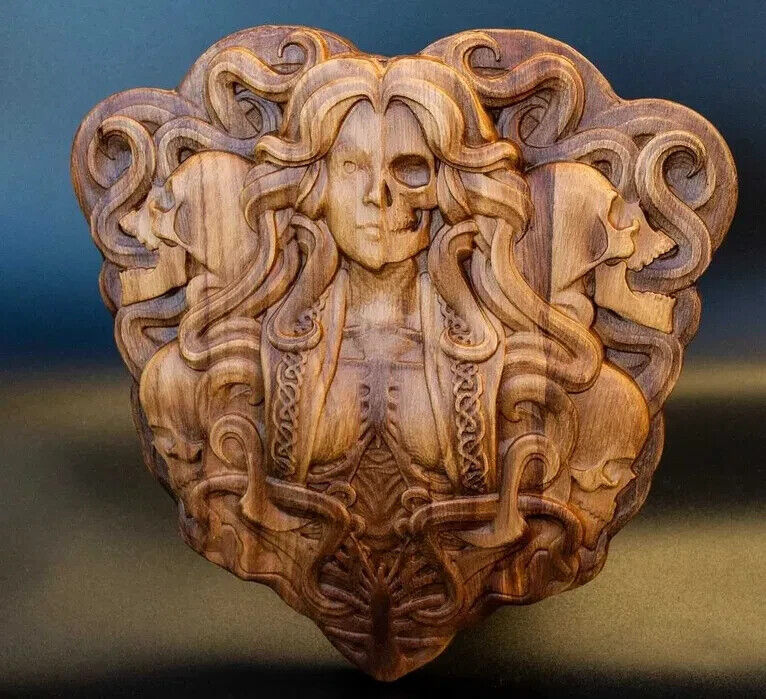 Hel Goddes Hell Scandinav Wood Carving Picture 3D Art Work Gift Panno Wall Decor