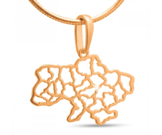 New Pendant Ukraine Map Necklace Gift Symbol Jewelry Charm 14k solid gold (585)