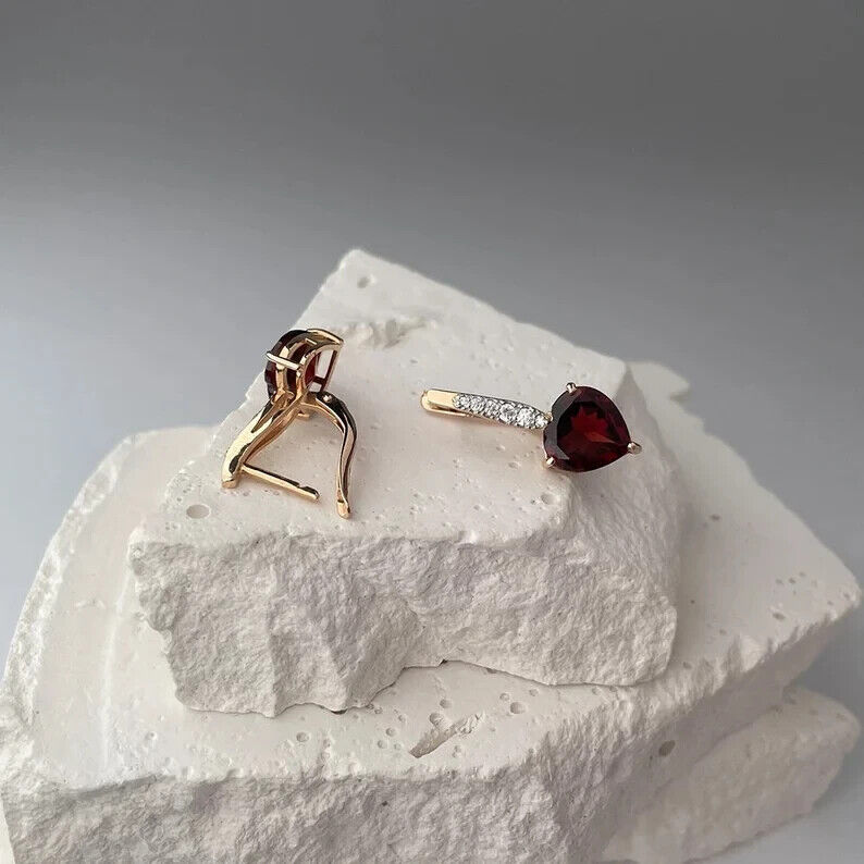 New Garnet Earrings Solid Huggy Earrings Delicate Gift Jewelry 14k gold (585)