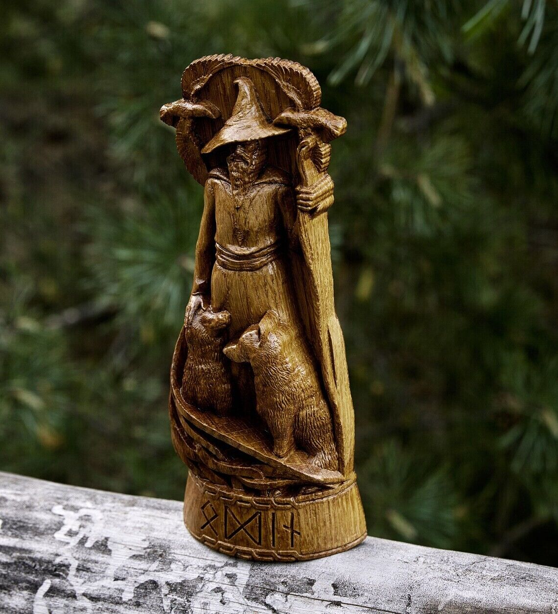 Odin Wanderer God Viking Wood carved Statue Pagan Allfather Wotan Altar Pantheon