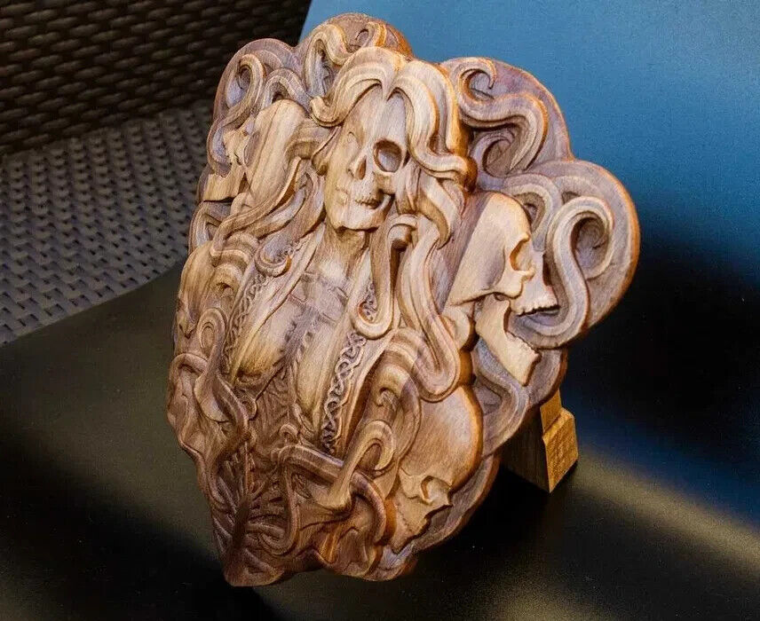 Hel Goddes Hell Scandinav Wood Carving Picture 3D Art Work Gift Panno Wall Decor