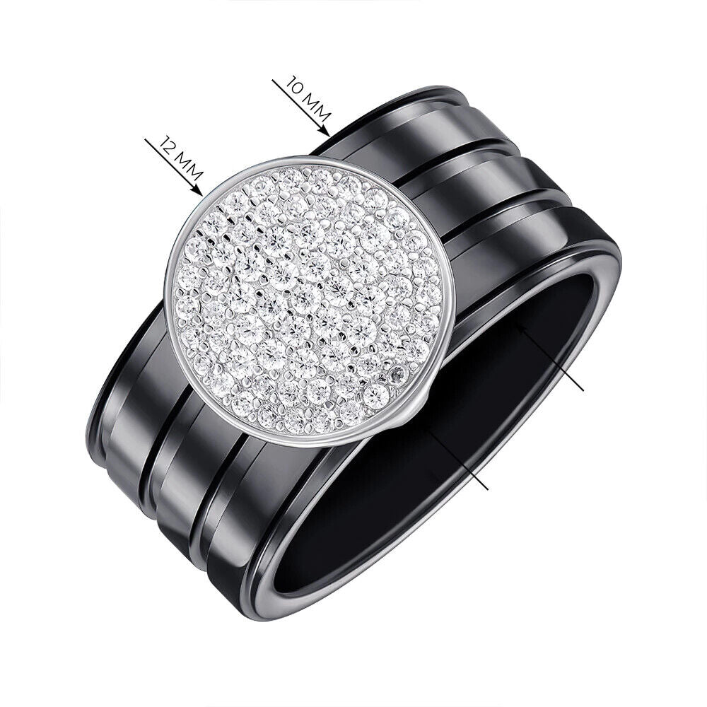 New Silver 925 Ceramics Ring - Stones Black Jewelry Charm Fashion Style Women