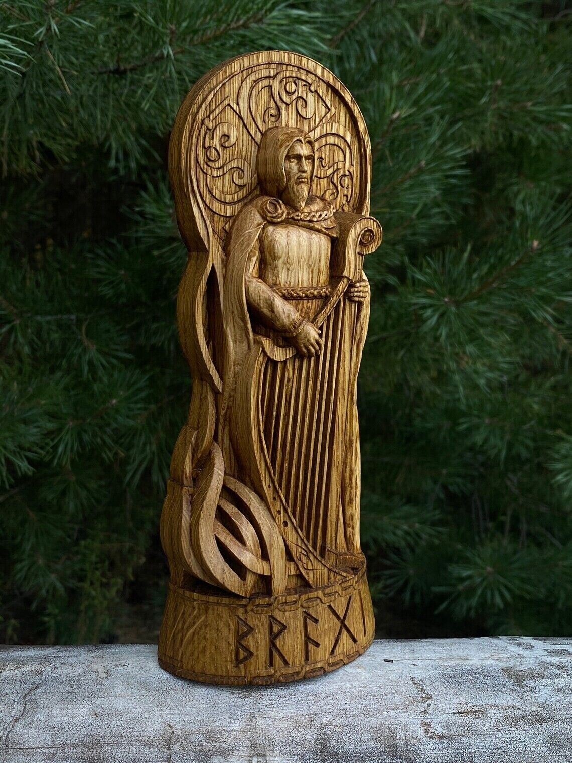 Bragi God Viking Wooden Carved Statue Pagan Pagan God Altar Sculpture Pantheon
