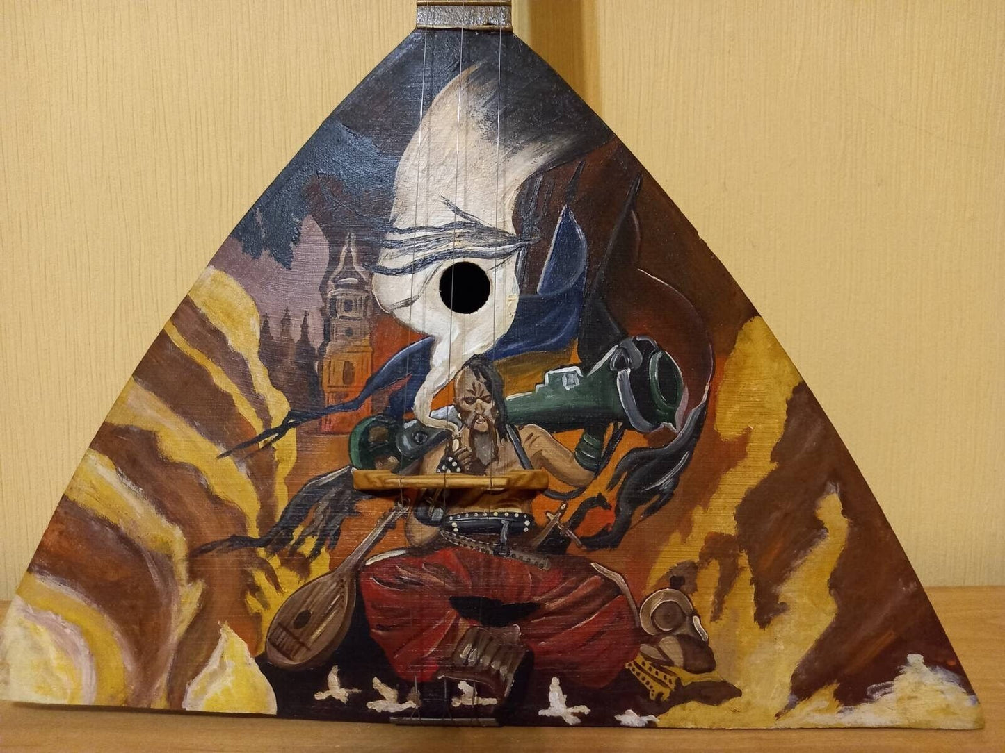 Balalayka Folk USSR Soviet Balalaika Hand Painted Cossack Kozak w/ Javelin Gift