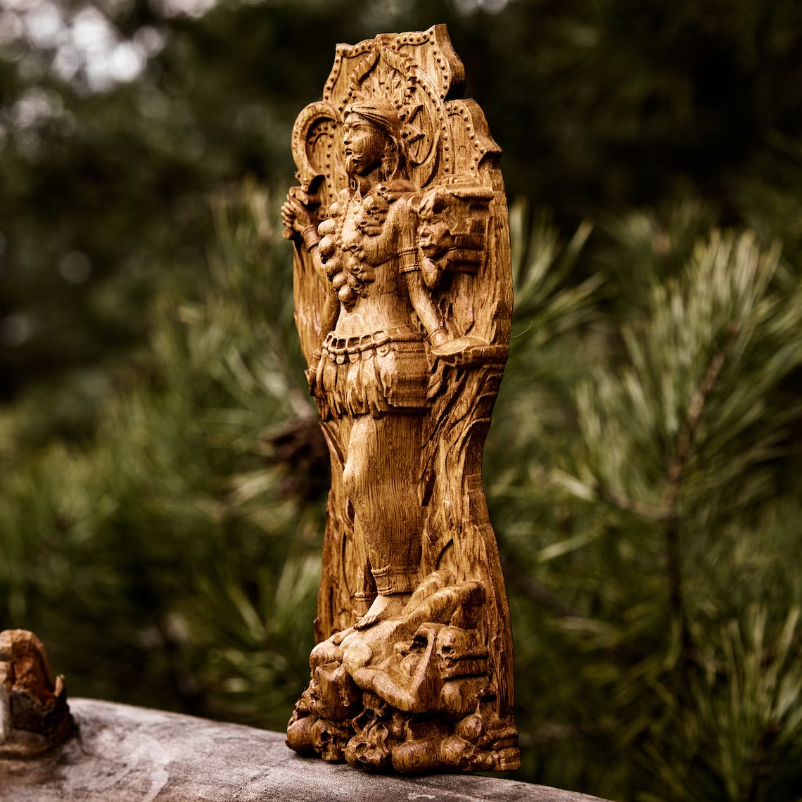 Kali Statue, Indian, Hindu Goddess Figurine Wood Carved Wooden Gift New