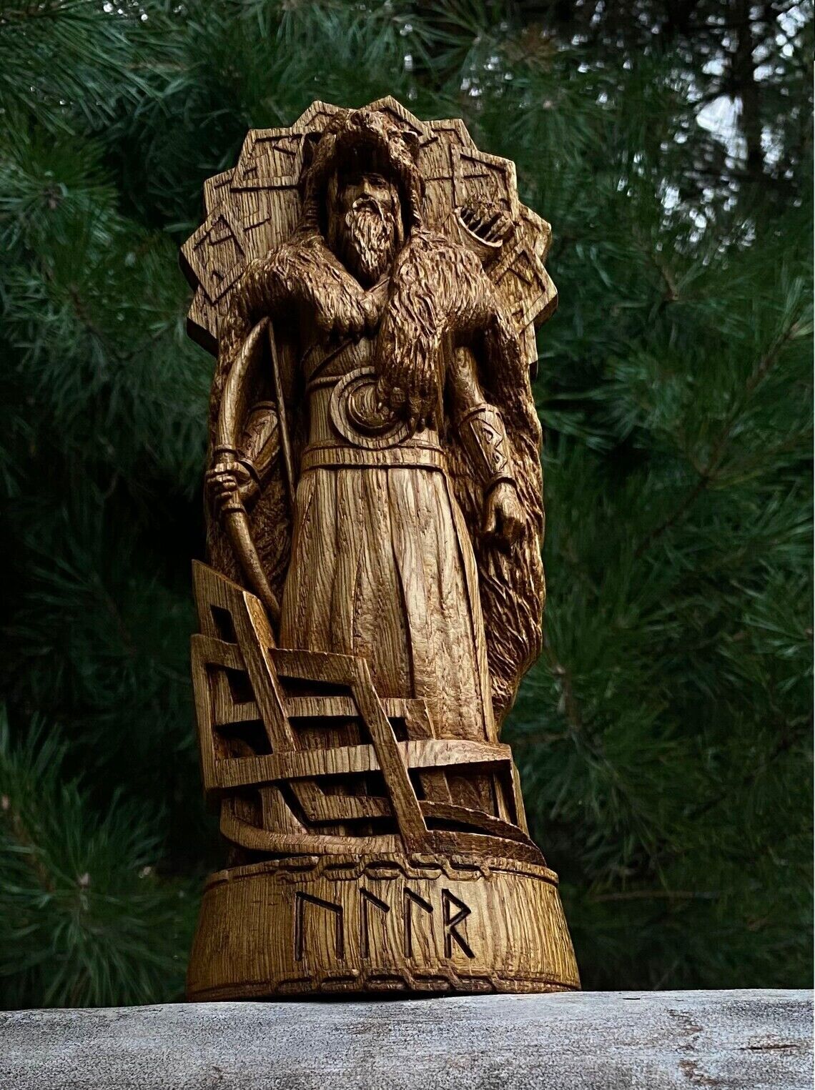 Ullr, God viking Wood carved statue Pagan paganism God, Altar sculpture pantheon