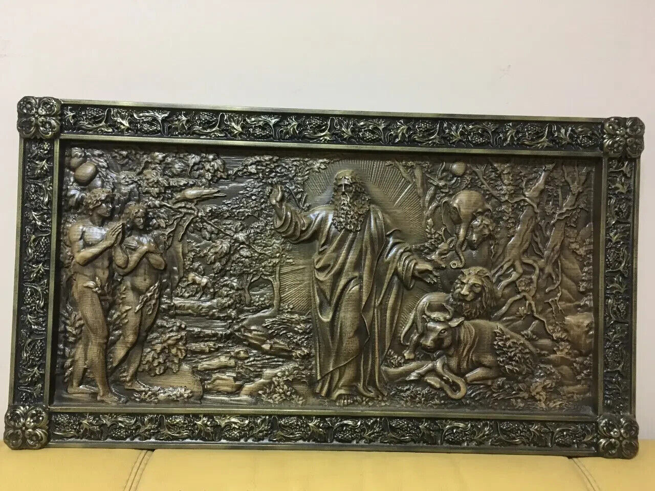 Orthodox God Adam Eve Wood Carving Picture 3D Handmade Gift Panno Wall Decor