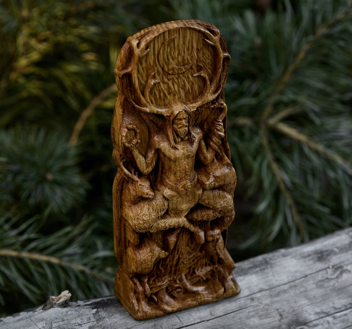 Cernunnos Cernun Wood Horned God Celtic Altar Statue Pagan Wiccan Druid New Gift