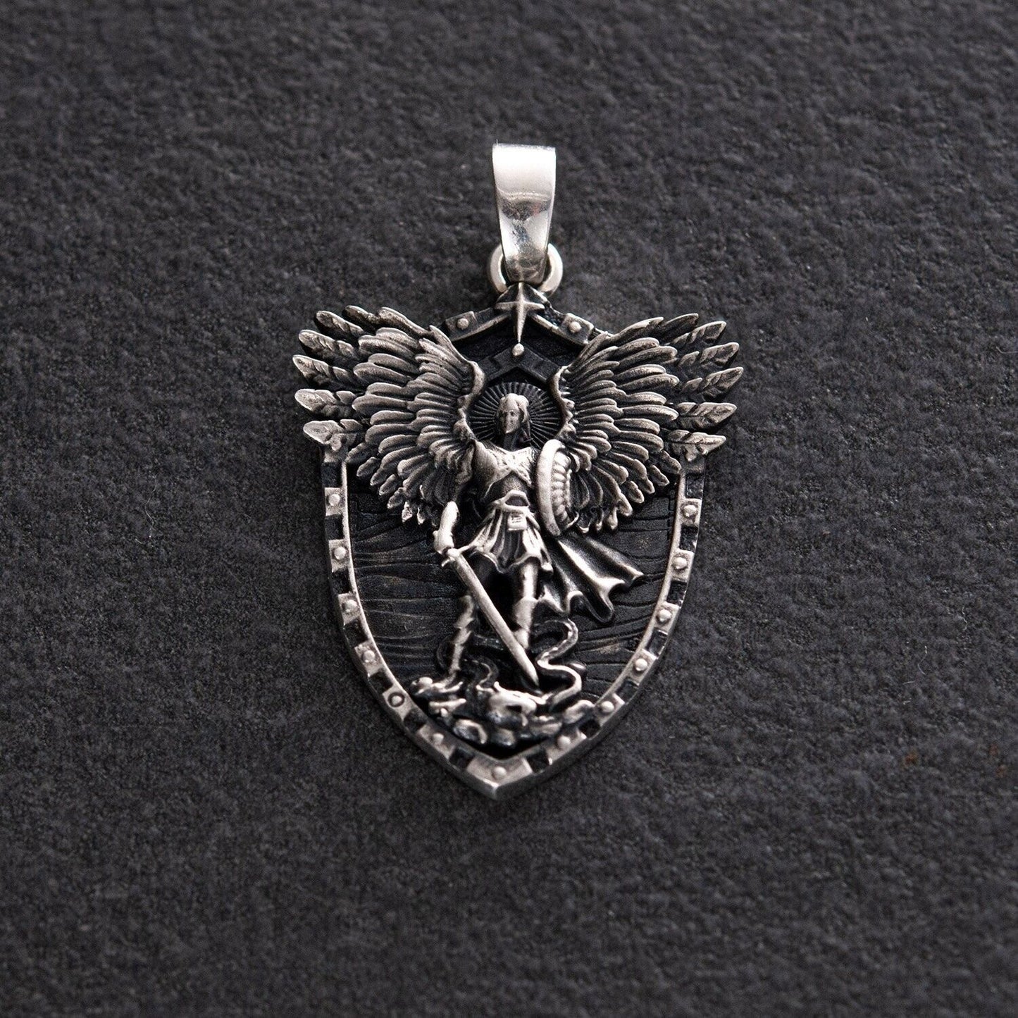 10 gr Men's Archangel Michael Orthodox Religious Art Necklace Pendant Silver 925