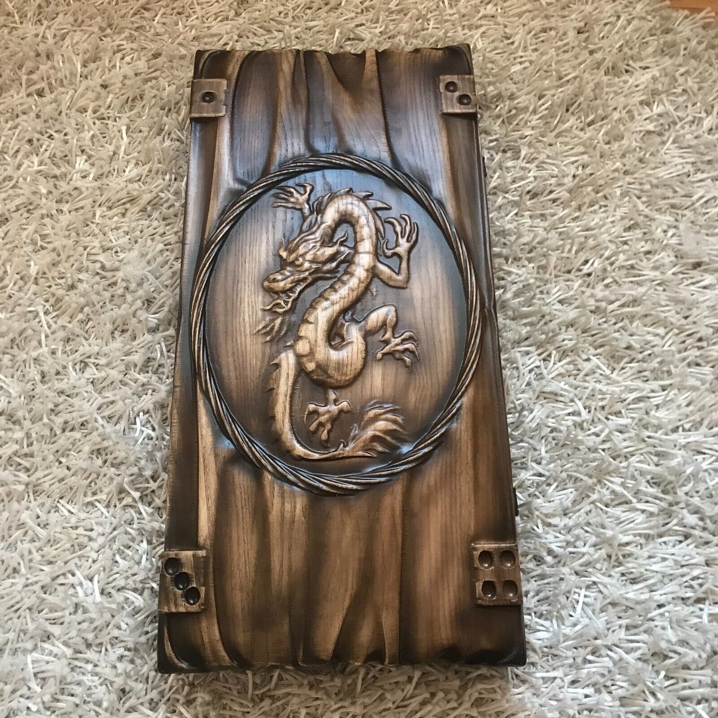 Artwork Backgammon "Dragon Handle" – Luxurious Handcrafted Wooden Backgammon Set (58x28cm / 22.8x11 inches)