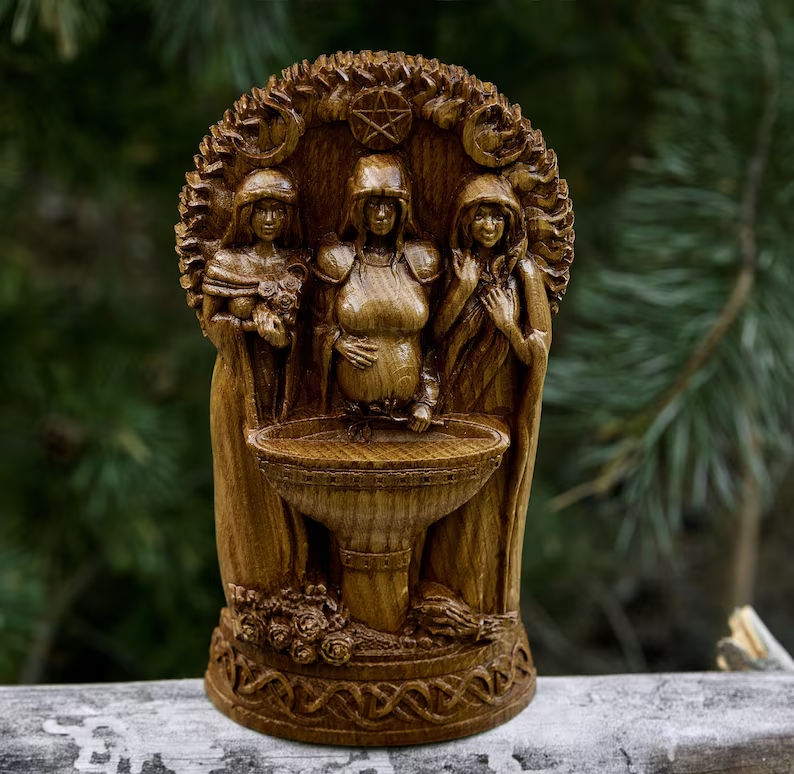 Embrace Celtic Heritage Handcrafted Wooden Statue of Celtic Goddess Bridget Gift