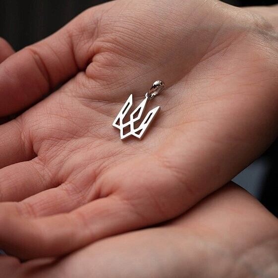 Pendant Ukrainian Trident Tryzub Ukraine Necklace Jewelry 14k White gold (585)