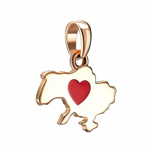 Pendant Ukrainian Red Heart Map Ukraine UA Necklace Jewelry Charm 14k gold (585)