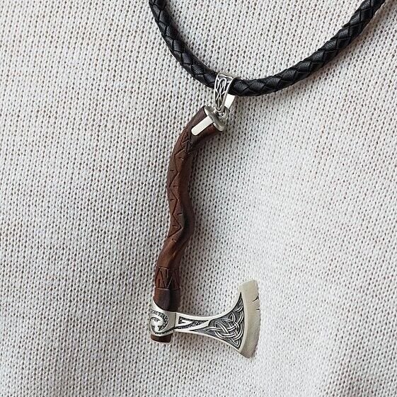 New Men's Ax Axe Viking Norse Art Necklace Fashion Pendant 16.7gr Silver 925