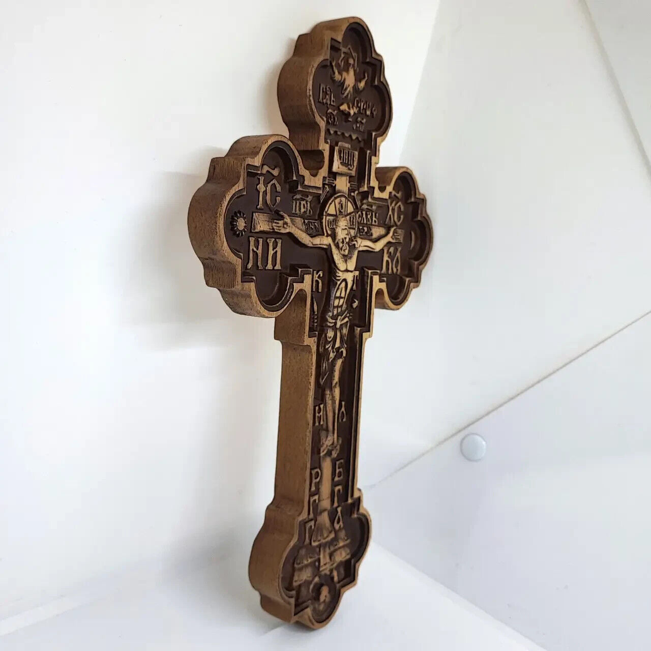 12" Wooden Cross Orthodox Carved Crucifix Jesus Christ Hand Gift Religious New