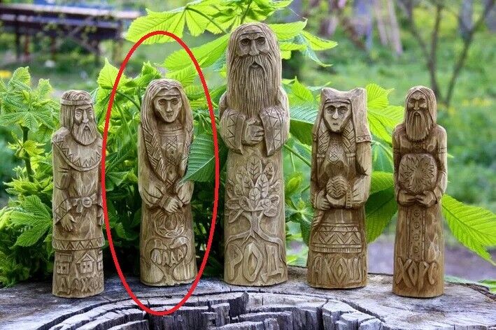 10" Dazhbog Lada Rod Makosh Khors Statue Slavic God Carved Figure Wood Handmade