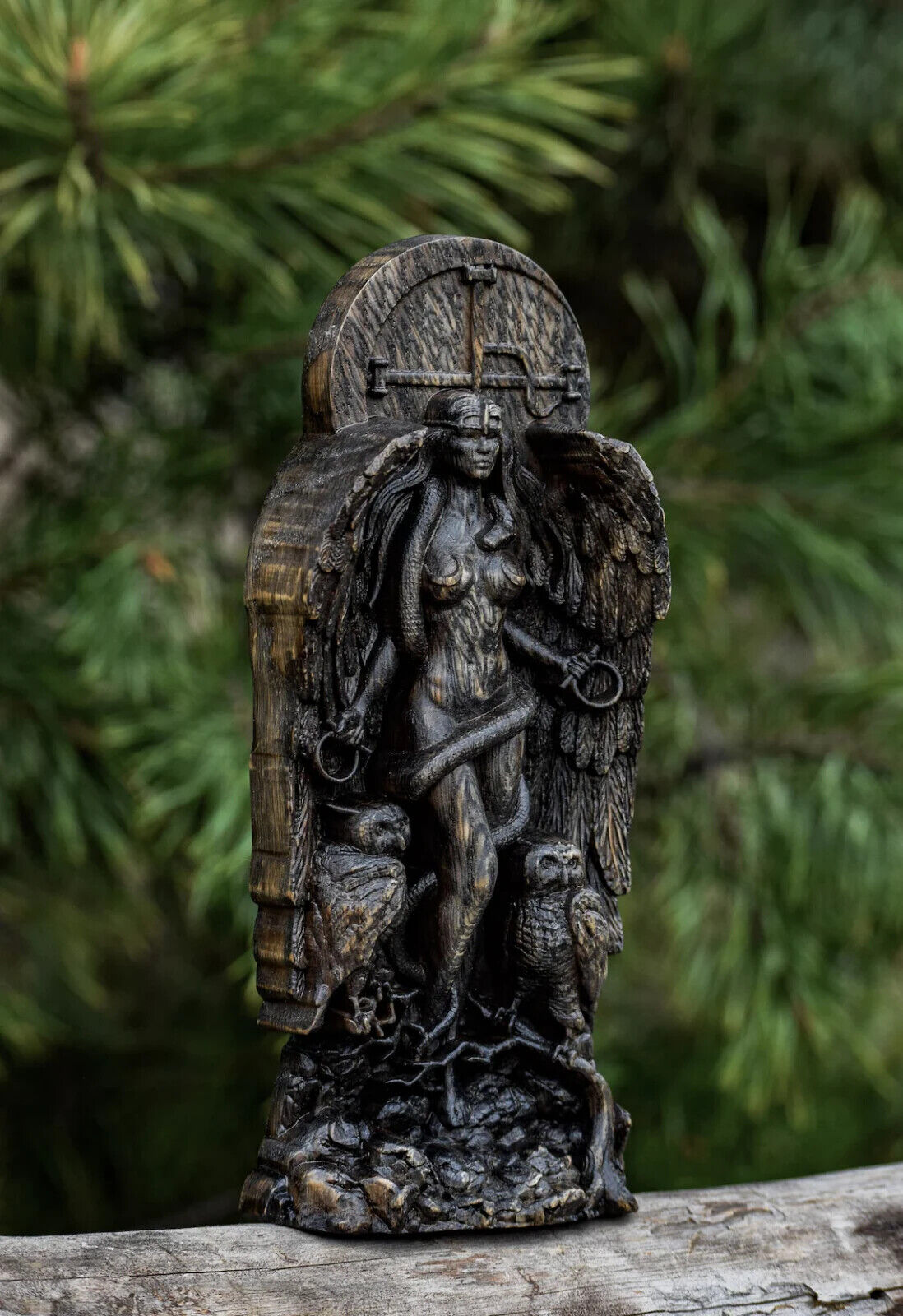 Lilith, Ishtar, Inanna Handcrafted Wooden Statue of Goddess Empowering Artwork