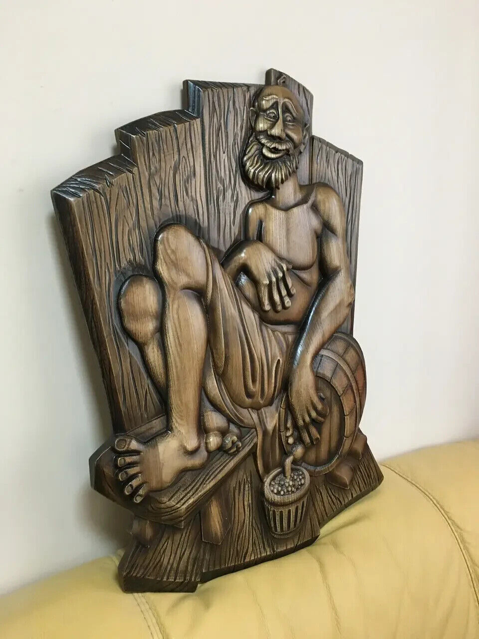 Bath Sauna Large Wood Carving Picture 3D Art Work Men Gift Panno Wall Decor