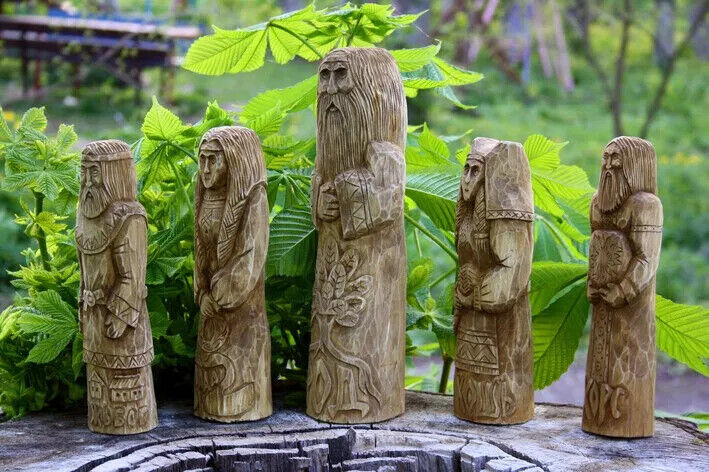 10" Dazhbog Lada Rod Makosh Khors Statue Slavic God Carved Figure Wood Handmade