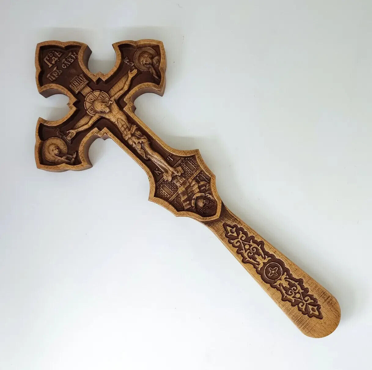 12" Wooden Cross Orthodox Carved Crucifix Jesus Christ Hand Gift Religious New