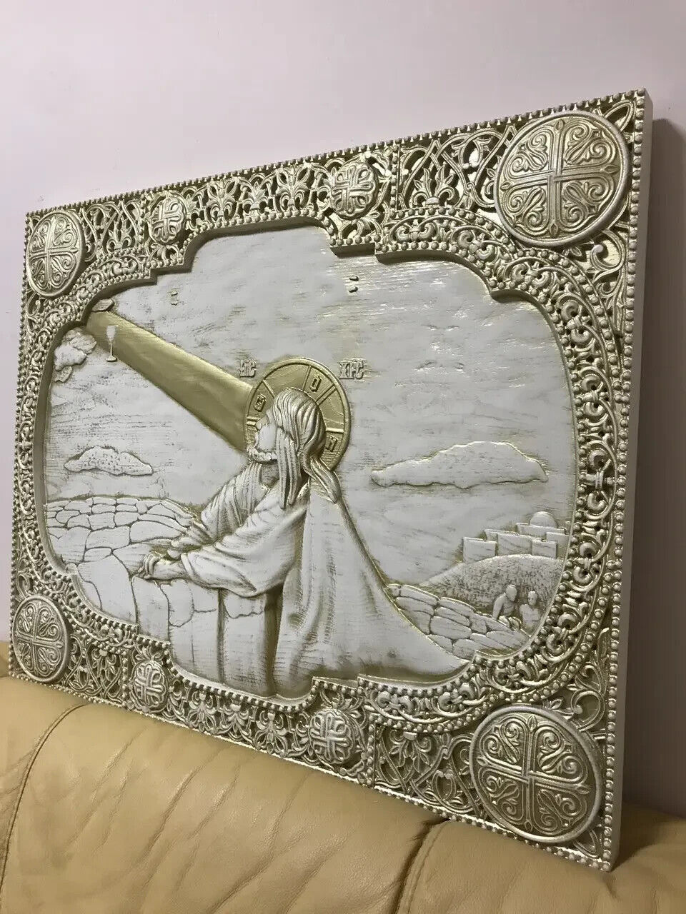 Icon Jesus Christ Prayer Wood Carving Picture 3D Orthodox Gift Panno Wall Decor
