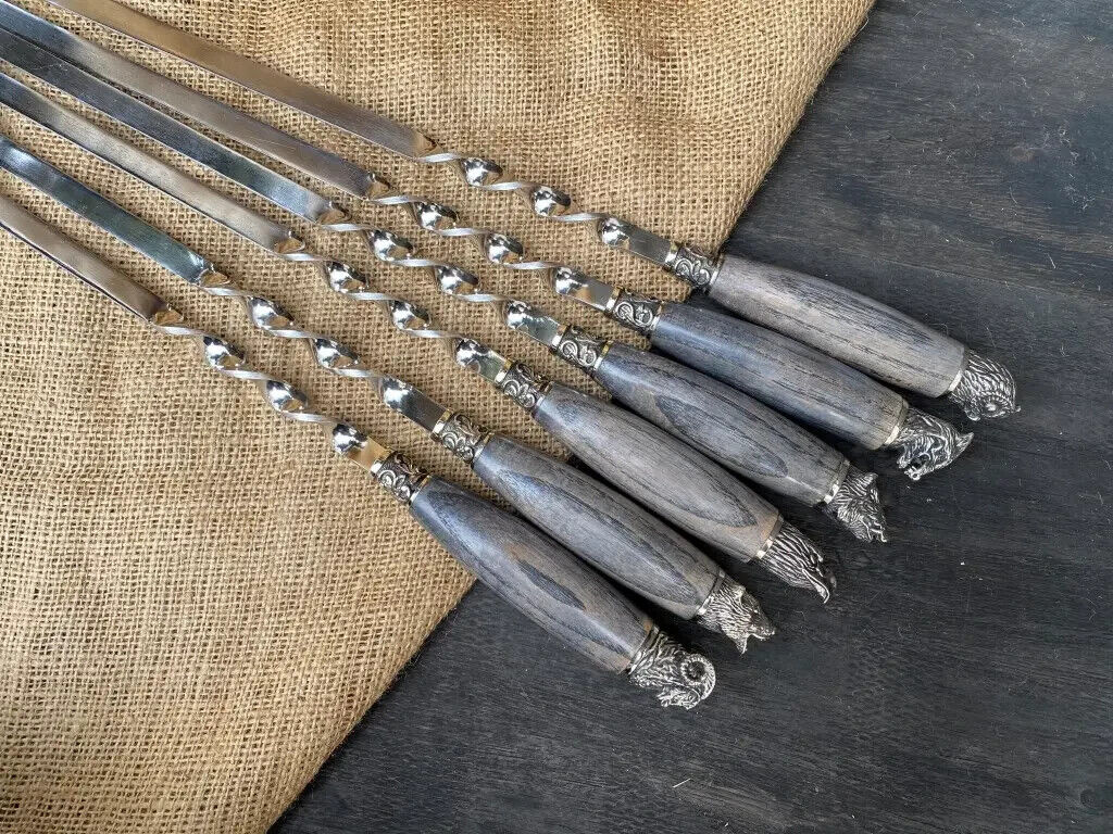 Luxury 6pcs Stainless Steel Metal Barbeque Skewer Needle BBQ Kebab Stick