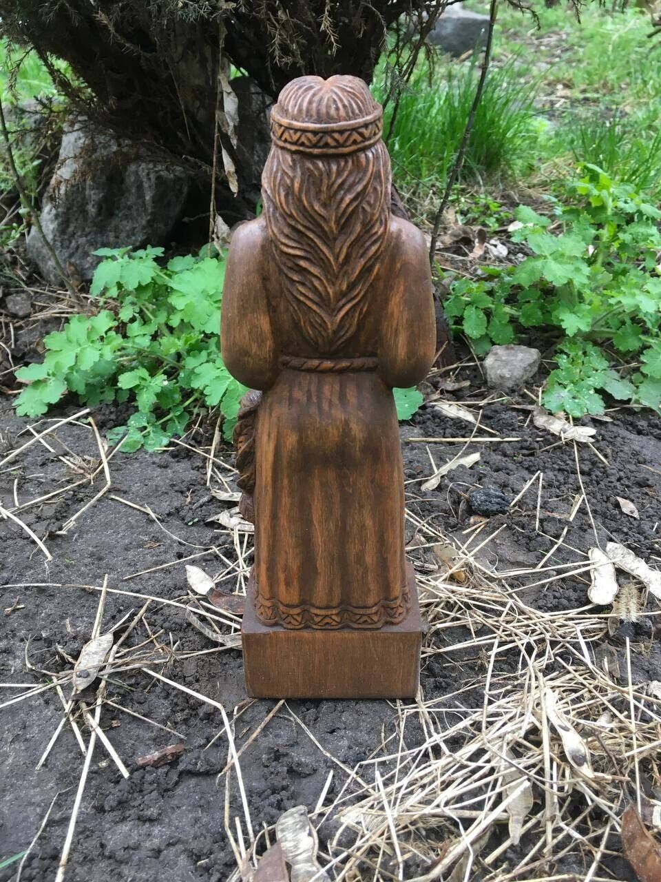 Divia Statue Slavic God Wooden Carved Figure Wood Handmade Decor Height 10in