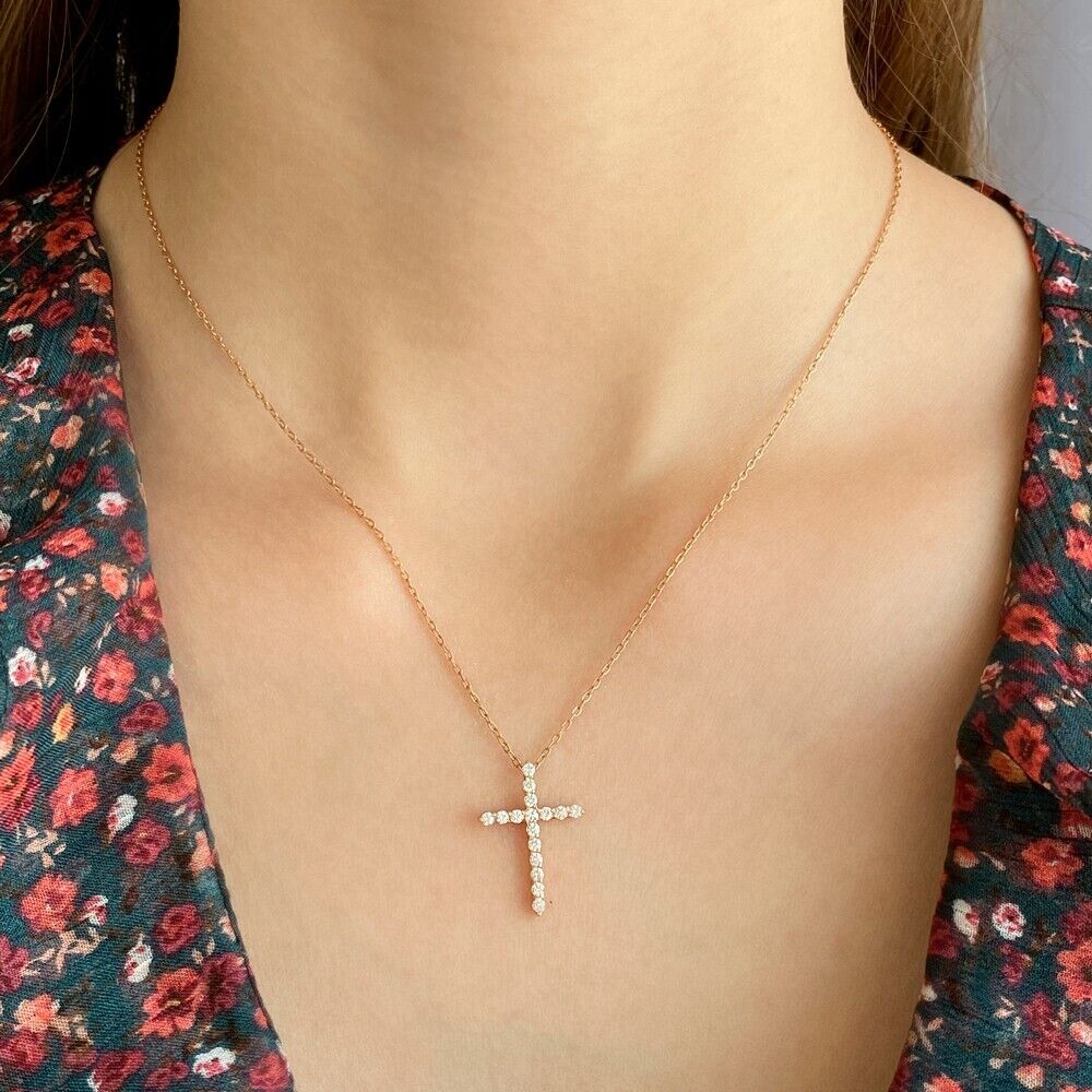 New Pendant Cross Orthodox Necklace Jewelry Charm Women Beauty 14k gold (585)