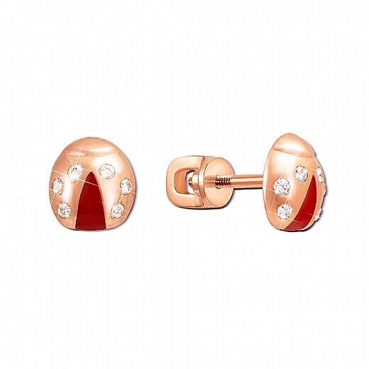 Earrings Beauty Сhild Symbol Ladybug Jewelry Charm 14k gold (585)