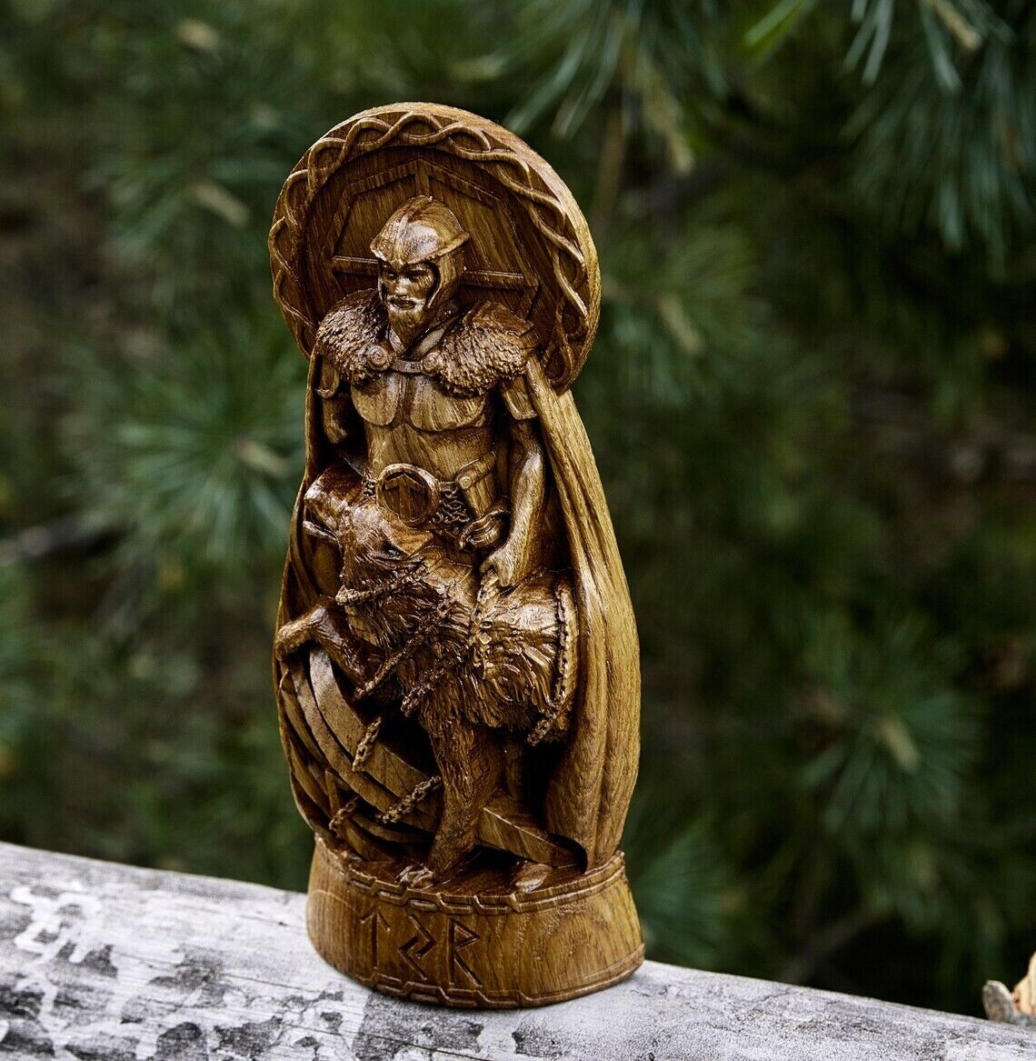 Tyr, God viking god Wood carved statue Pagan paganism, Fenrir, Odin, Wotan, Gift