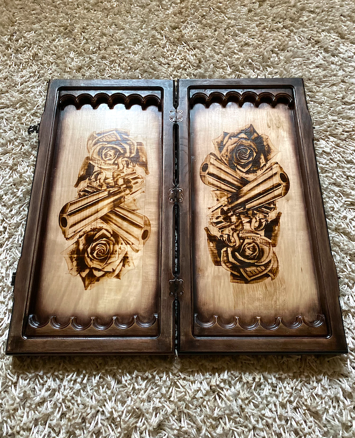 Artwork Backgammon "Stars & Spider Web" – Mystical Handcrafted Wooden Backgammon Set (58x28cm / 22.8x11 inches)